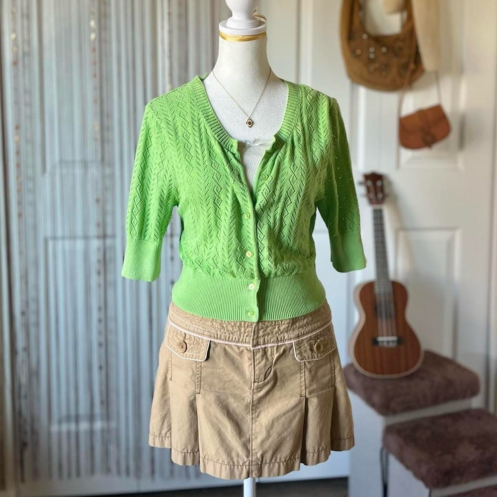 vintage anxiety open knit cropped cardigan